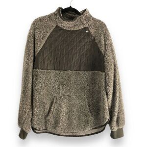 BKE Womens‎ Sz Large Quilted Sherpa Pullover Jacket Side Snap Buttons Teddy Bear